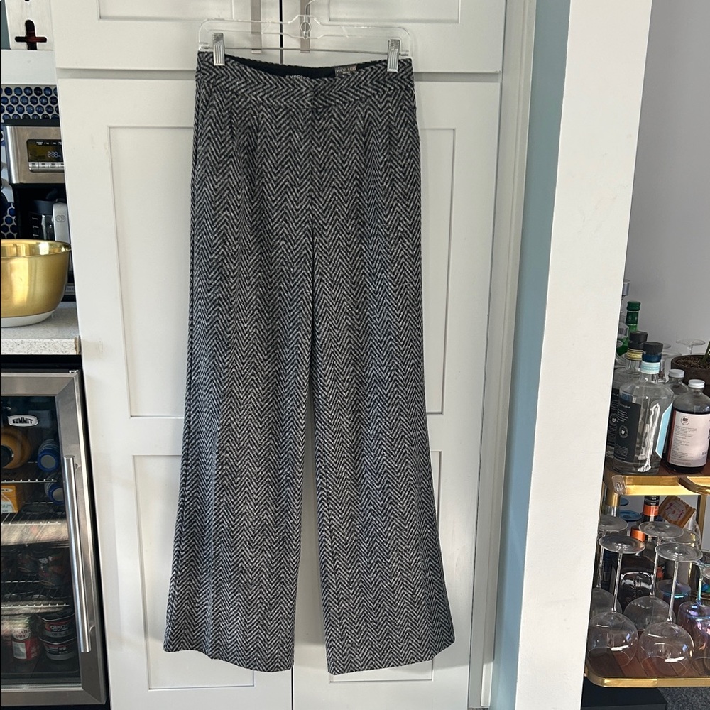 Express Black and White Herringbone Wide Leg Trousers